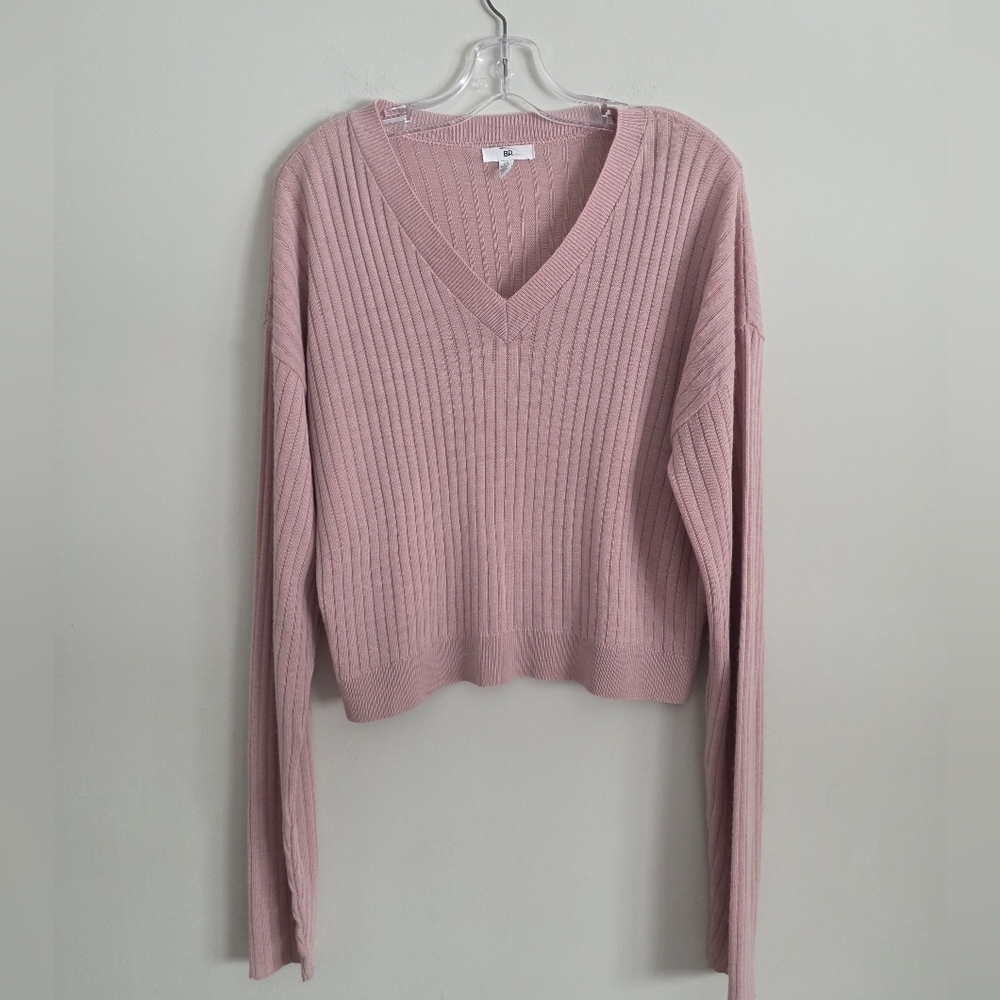 BP. | V-neck Ribbed Sweater Mauve Pink Sz 2X